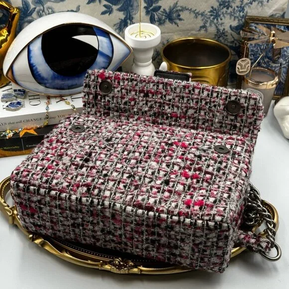 🆕 KURT GEIGER LONDON 🧿 NWOT Tweed Crossbody Bag, Pink & Black Tweed - Picture 13 of 15